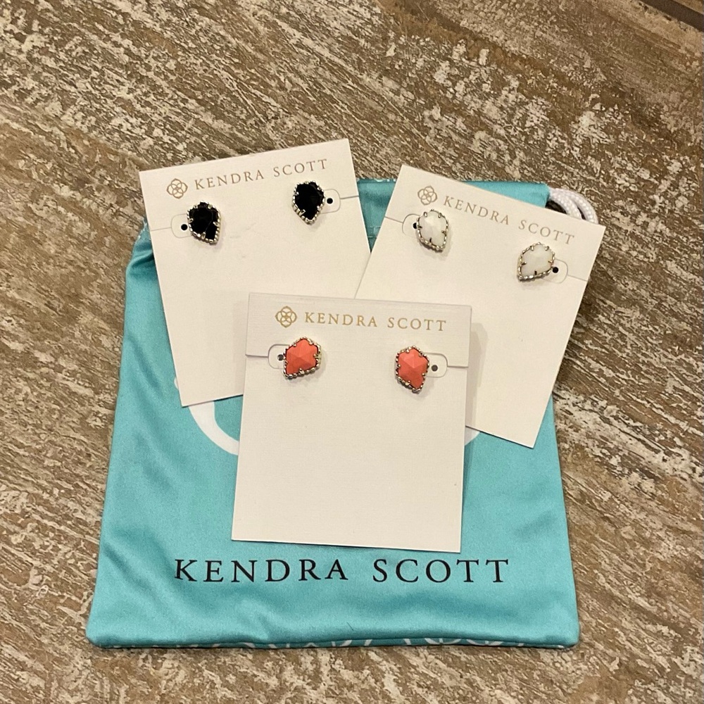 Kendra Scott Stud Earrings Trio - Black, White, Coral
